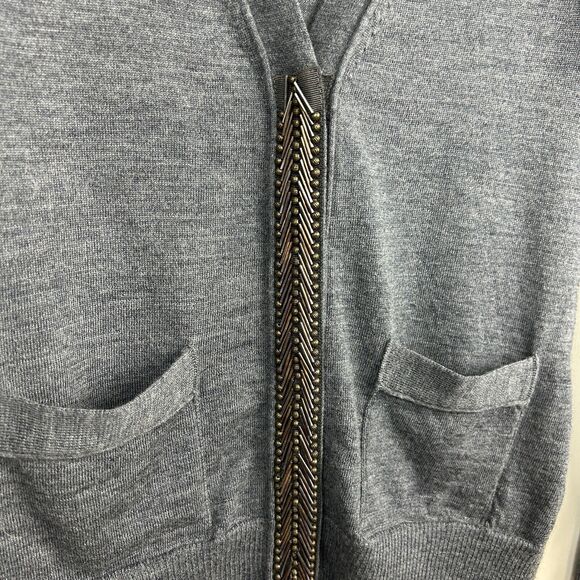 Banana Republic Cardigan Womens XS Gray Beaded 100% Extra Fine Merino Wool - Picture 2 of 10